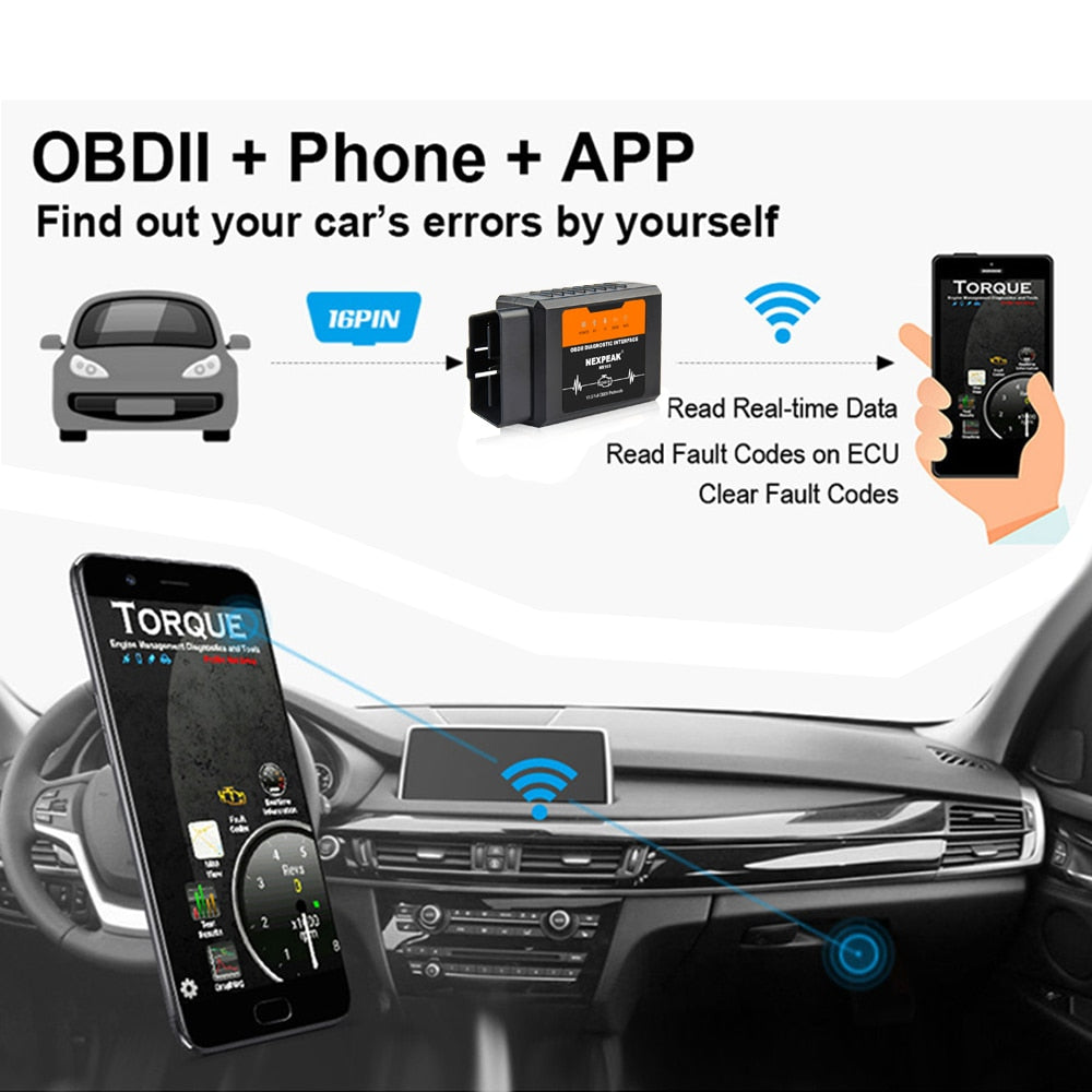Nexpeak  ELM327 WIFI V1.5 OBD2 Scanner Car Fault Code Reader OBDII Scaner Adapter Auto Diagnostic Scan Tool for IOS Android